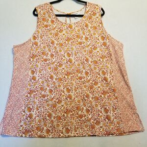 CJ Banks 3X Tank Top Cotton Blend Terracotta Floral Print Cottagecore Boho NWOT